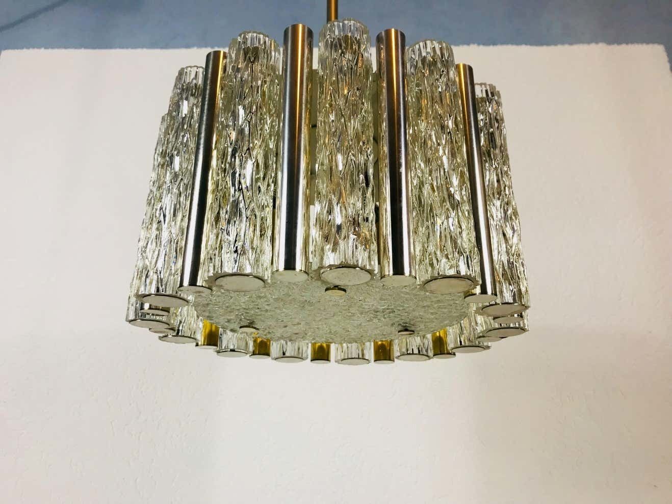 Rare Kaiser Leuchten Midcentury Crystal Ice Glass Circular Chandelier, 1960s photo 1128.0