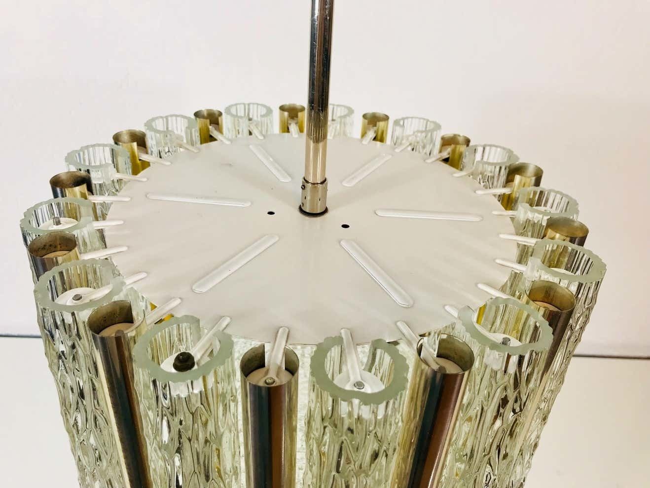 photo for sale Rare Kaiser Leuchten Midcentury Crystal Ice Glass Circular Chandelier, 1960s