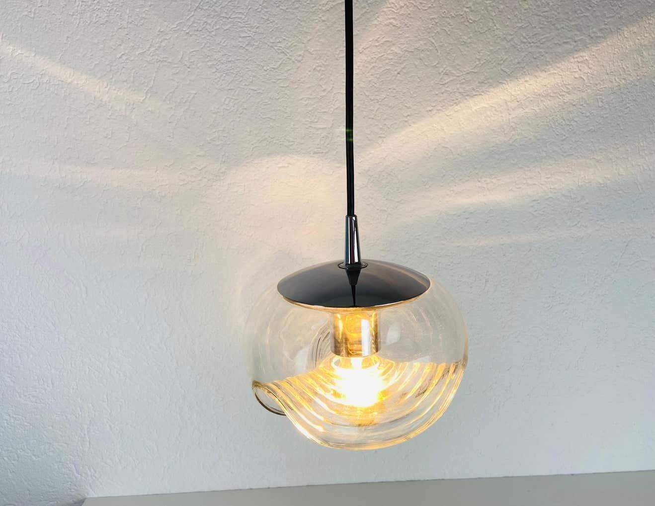photo for sale Transparent Glass Pendant Lamp By Koch & Lowy For Peill And Putzler, 1960