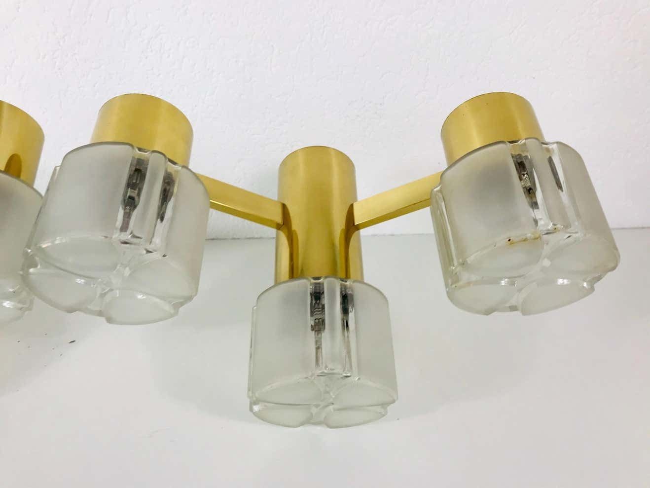 Swedish Midcentury Pair Of Brass And Glass Wall Lamps, 1960s photo Lighting