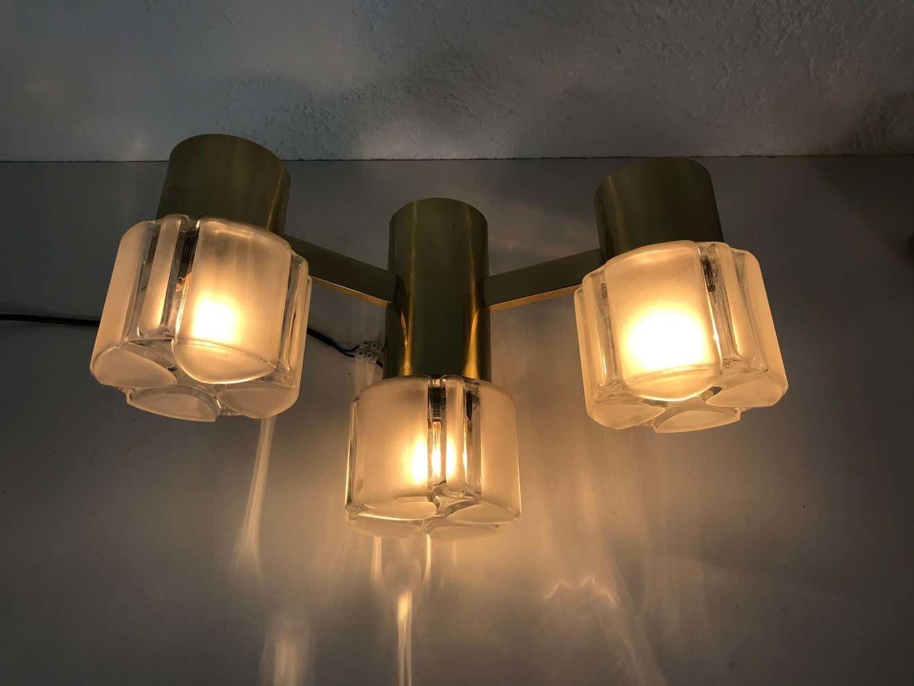Swedish Midcentury Pair Of Brass And Glass Wall Lamps, 1960s photo 1410.0