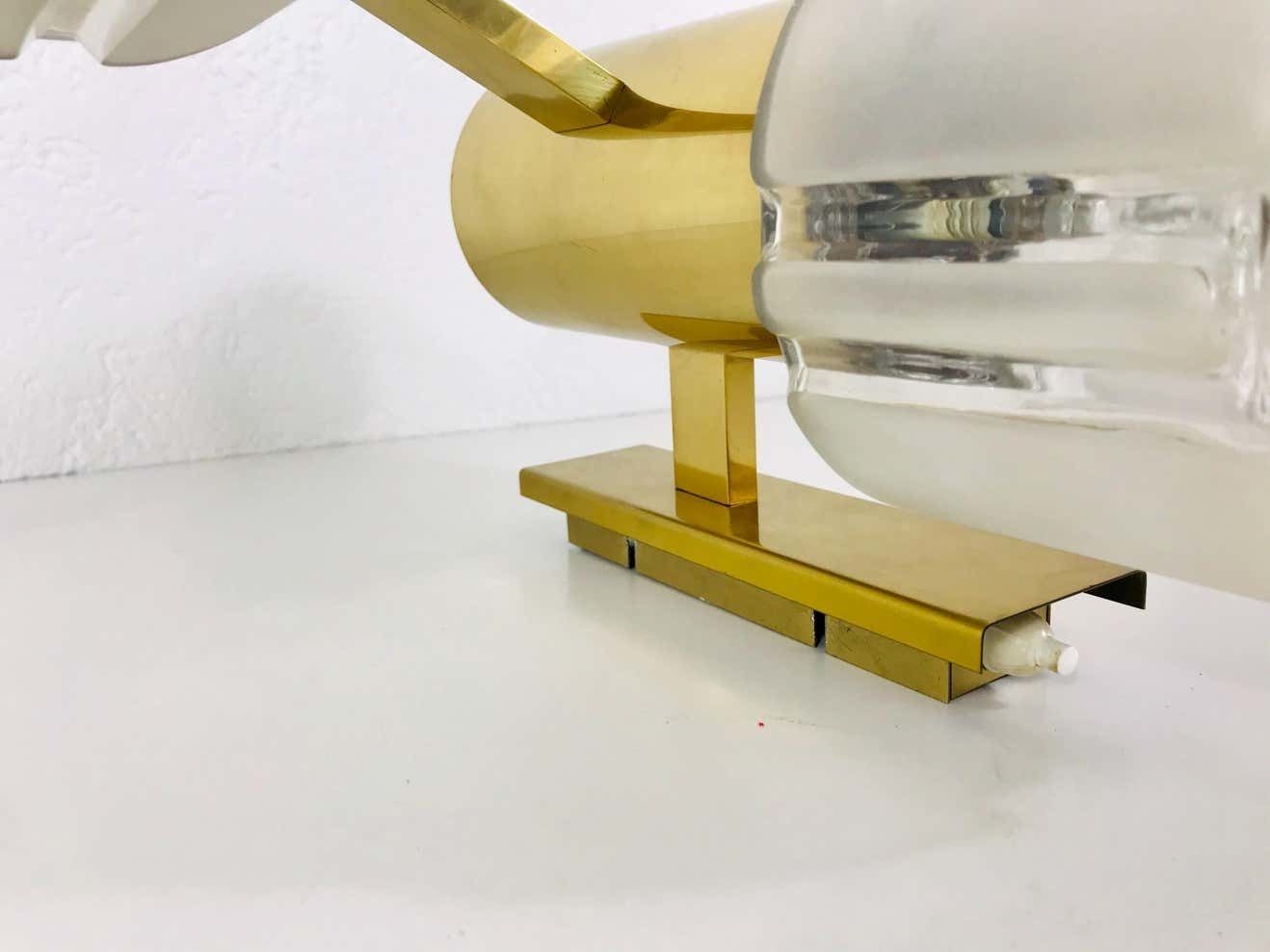Swedish Midcentury Pair Of Brass And Glass Wall Lamps, 1960s photo vintage