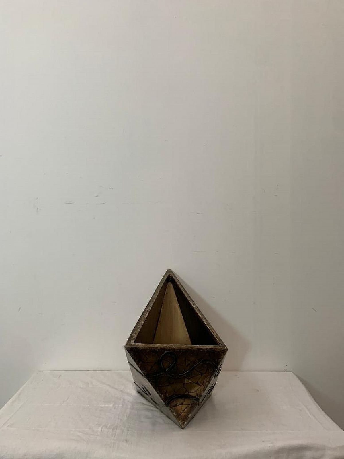 Vase Covered With Geometric Fragments Of Gilded Mirror, 1980s photo Home Decor