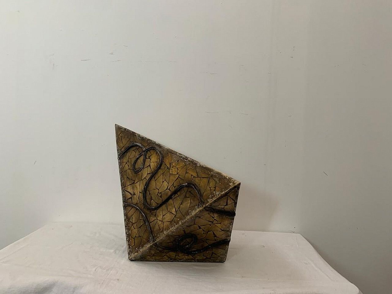 Vase Covered With Geometric Fragments Of Gilded Mirror, 1980s photo vinterior