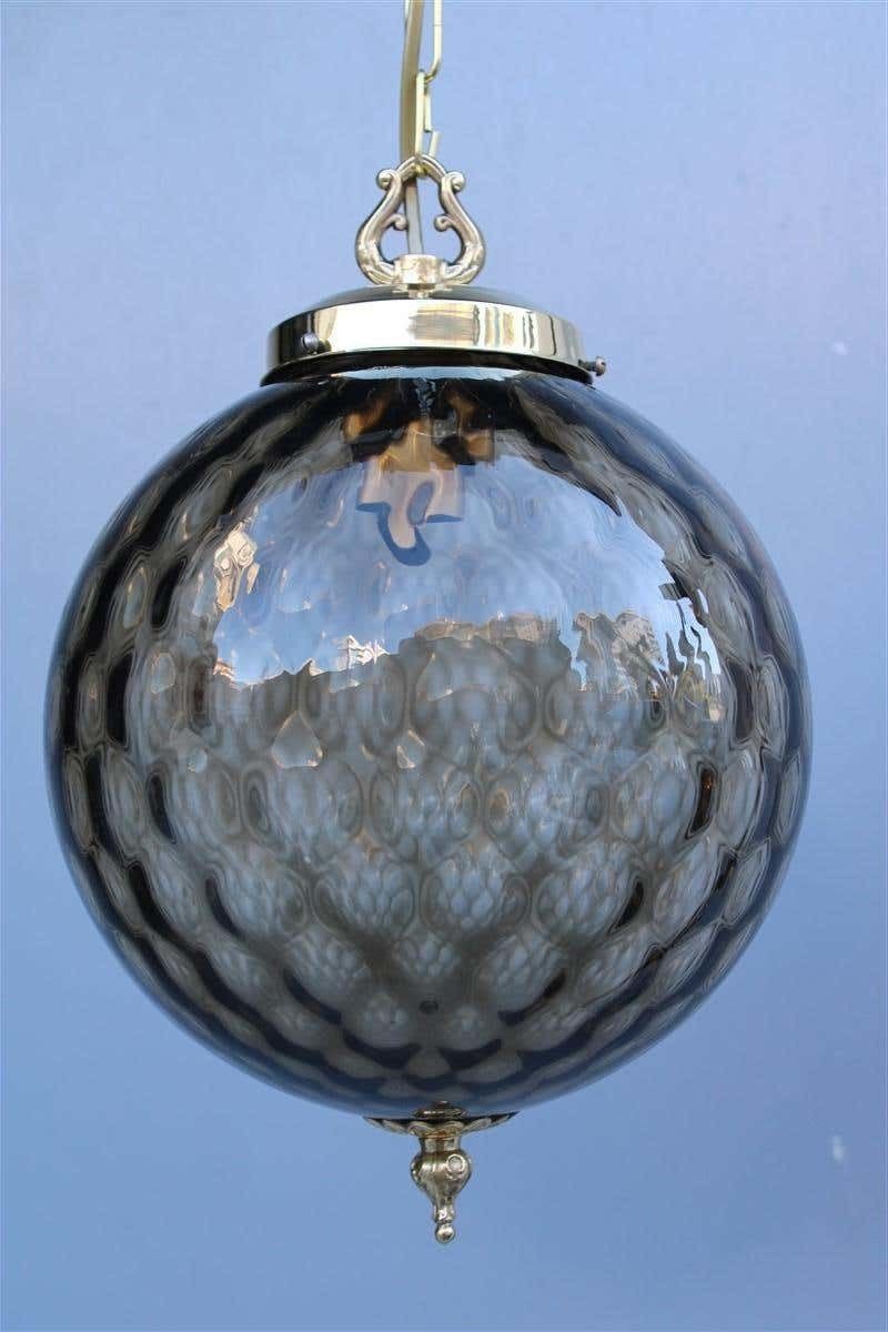 Italian Mid Century Lantern Murano Glass Brass Parts Gold 1950s Venini Style photo vintage