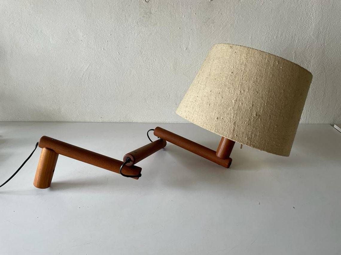 Mid Century Modern Swedish Design Fabric Shade And Wood Adjustable Wall Lamp, 1960s, Sweden