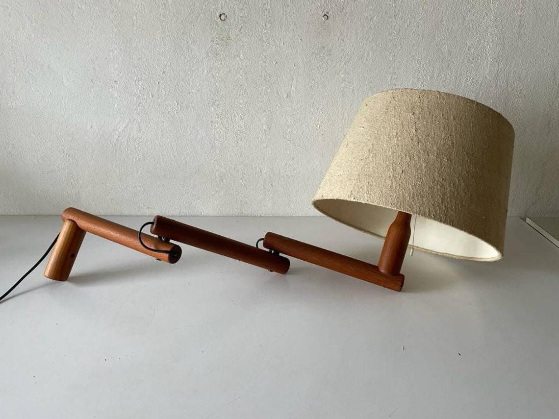 Mid Century Modern Swedish Design Fabric Shade And Wood Adjustable Wall Lamp, 1960s, Sweden photo furniture