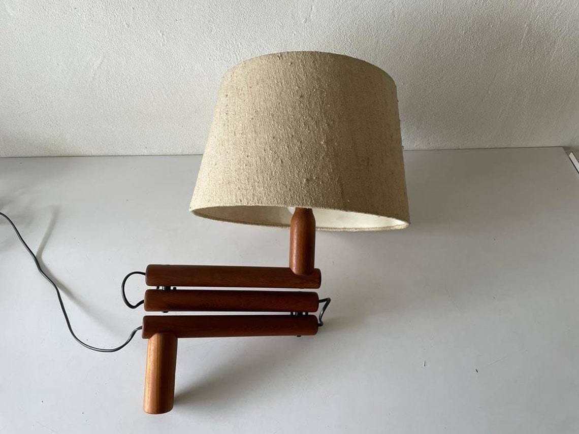 Mid Century Modern Swedish Design Fabric Shade And Wood Adjustable Wall Lamp, 1960s, Sweden photo Lighting