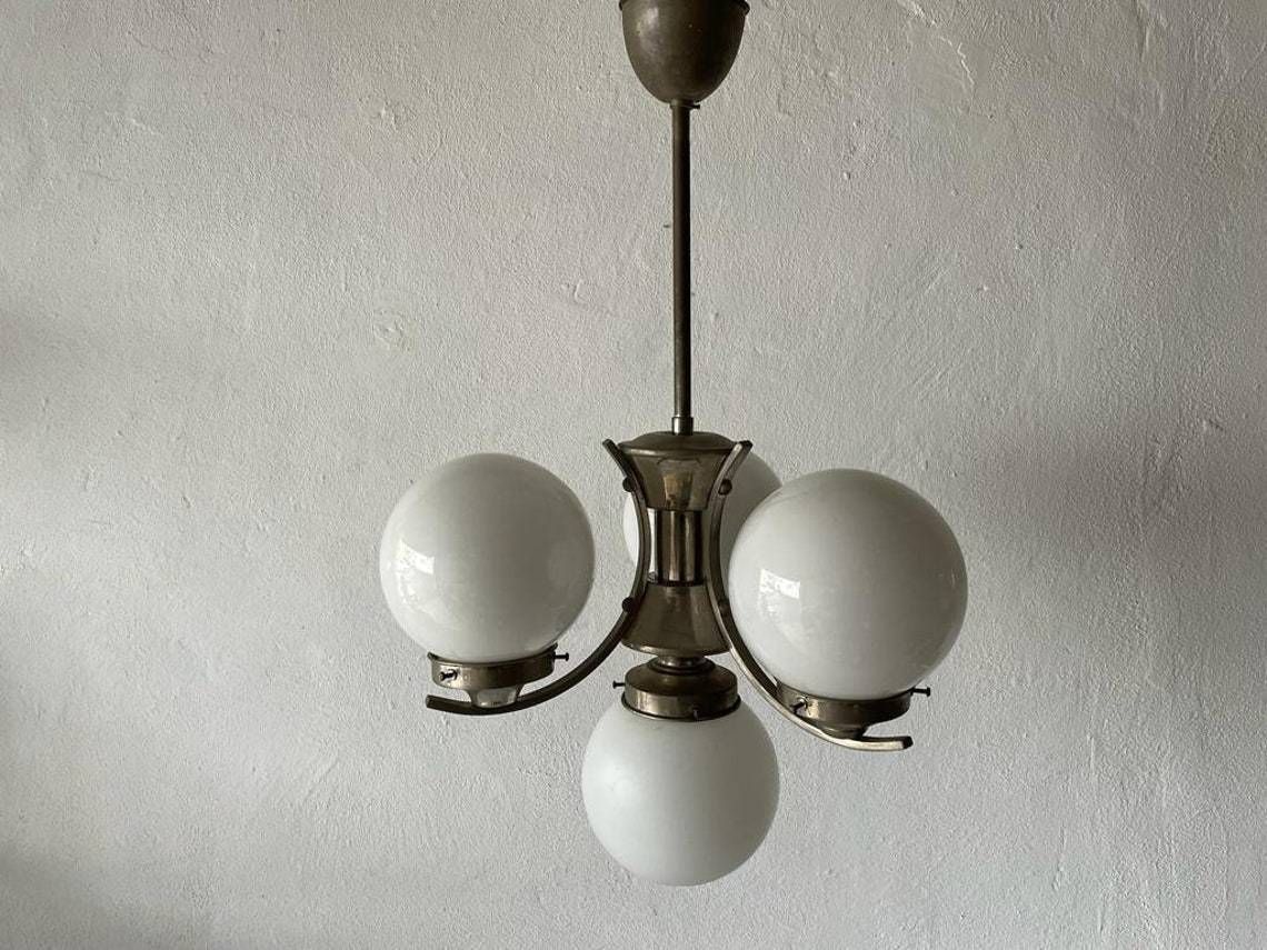 Art Deco Metallic Silver 4 Balls Ceiling Lamp, 1940s, Germany photo for sale