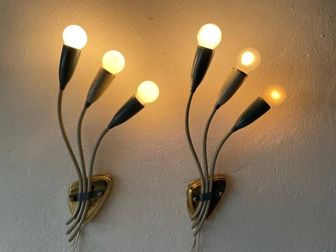 3 Head Blue And White Metal Pair Of Sputnik Sconces, 1950s, Germany photo 1001.92