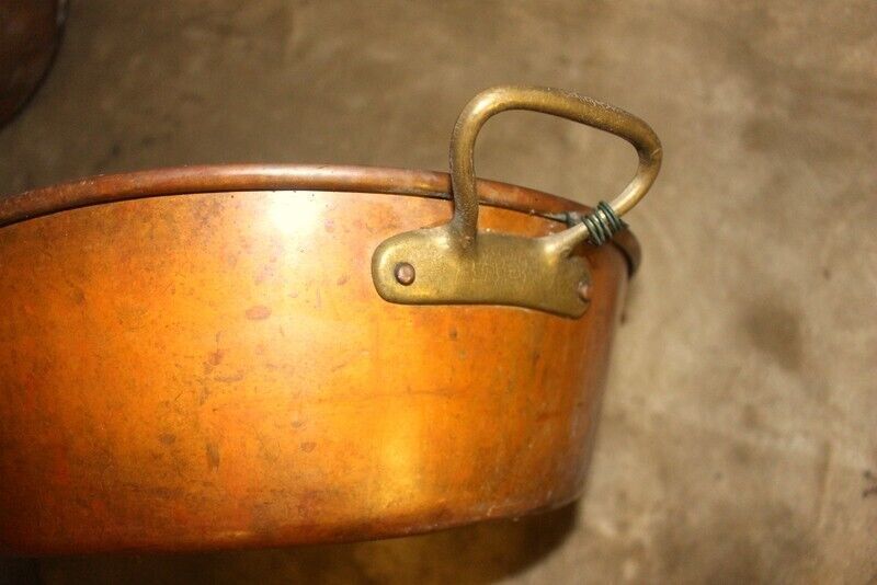 French Quality Copper Jam Preserve Pot With Brass Handles photo vintage