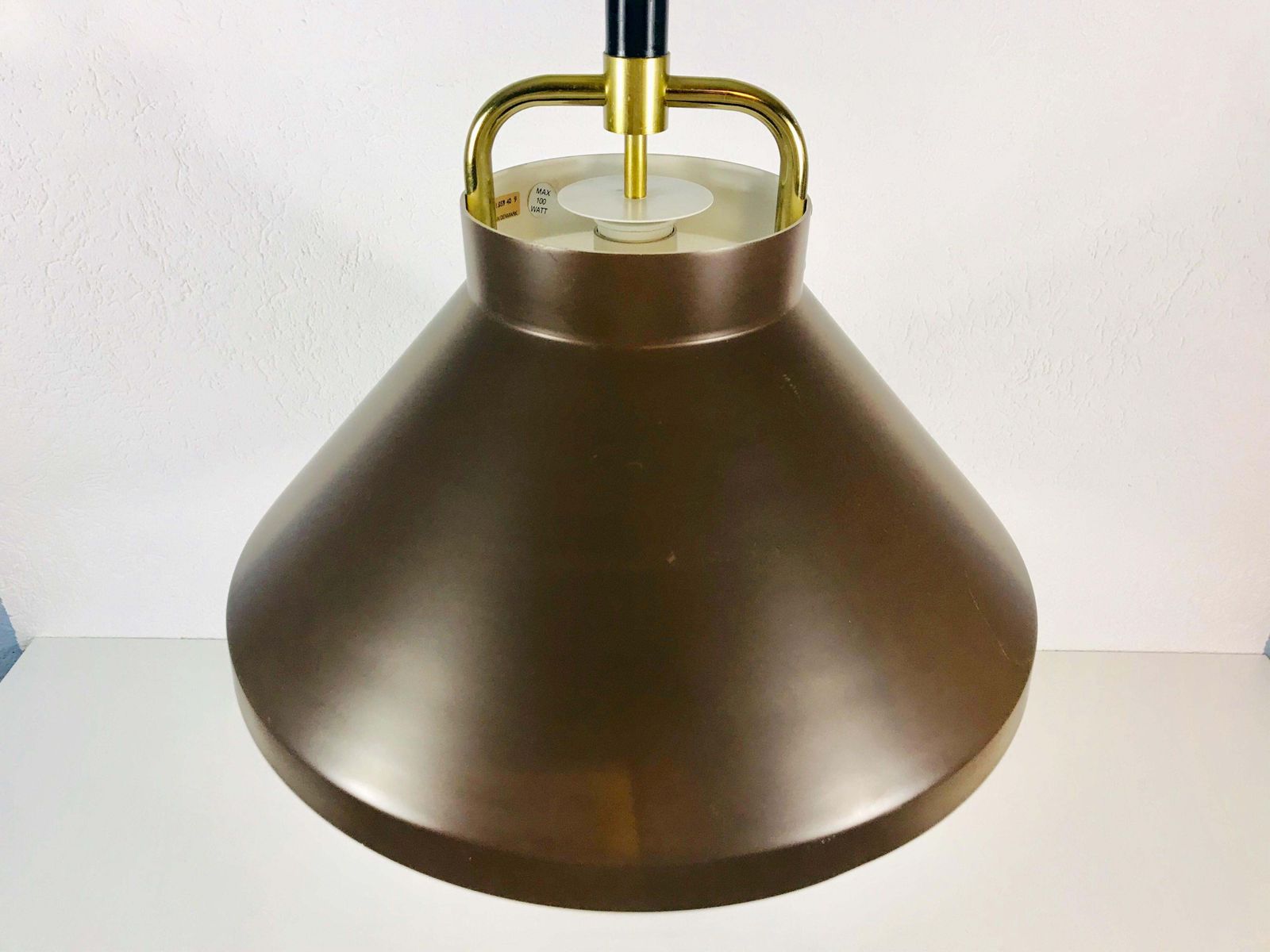 Brown Metal And Brass Pendant Lamp By Jo Hammerborg For Fog And Mørup 1970s photo 345.0
