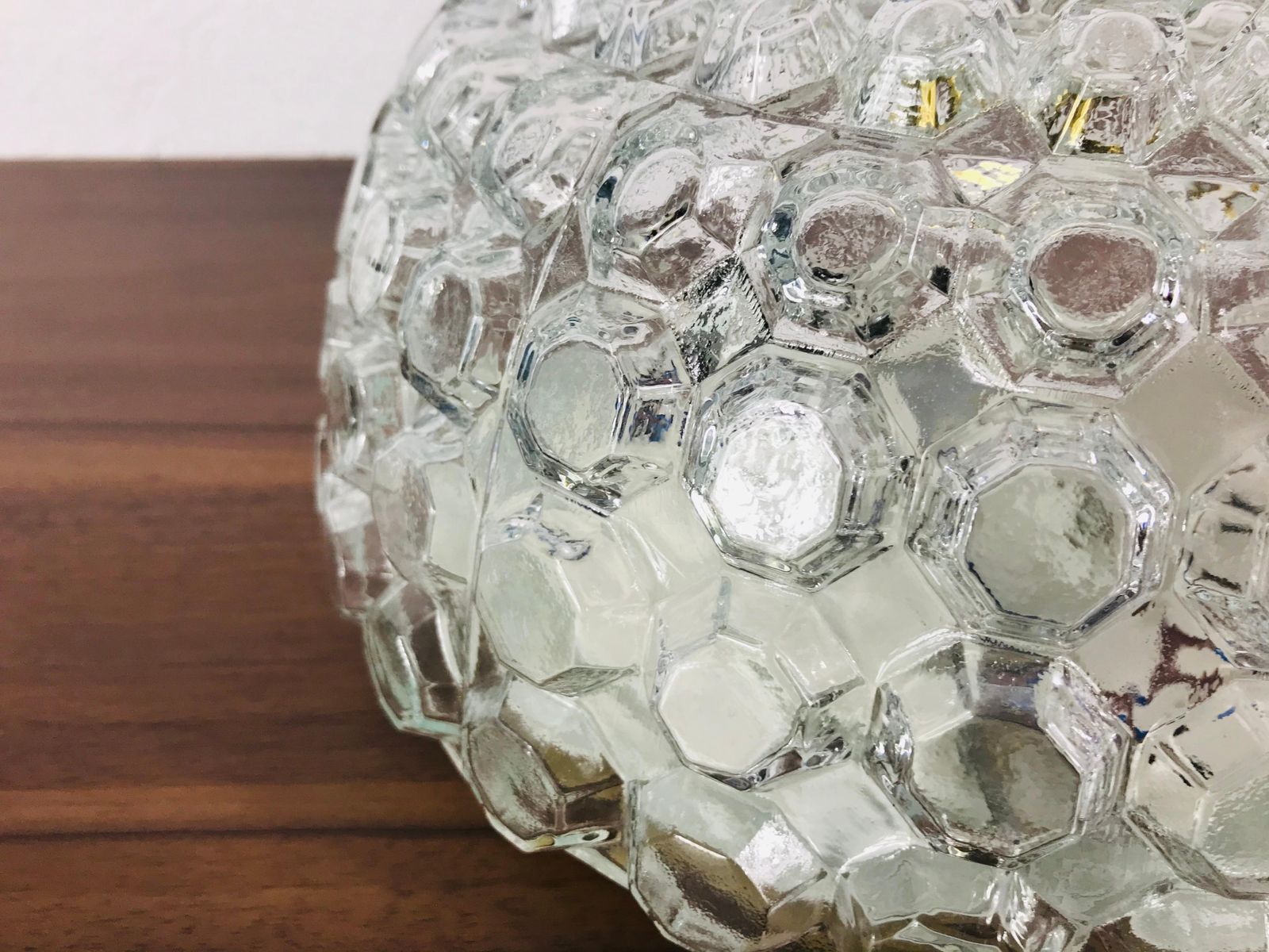 Crystal Glass Round Flush Mount By Glashütte Limburg 1960s Germany photo for sale