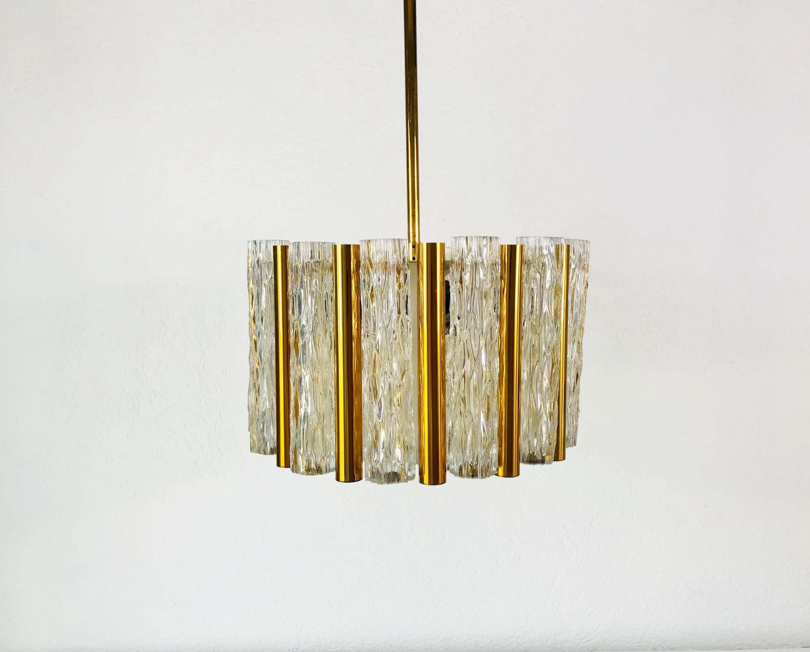 Rare Kaiser Leuchten Midcentury Crystal Ice Glass Circular Chandelier 1960s photo furniture