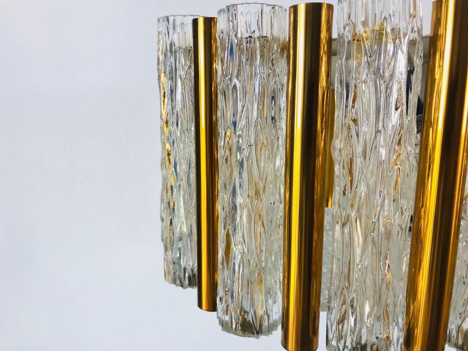 photo for sale Rare Kaiser Leuchten Midcentury Crystal Ice Glass Circular Chandelier 1960s
