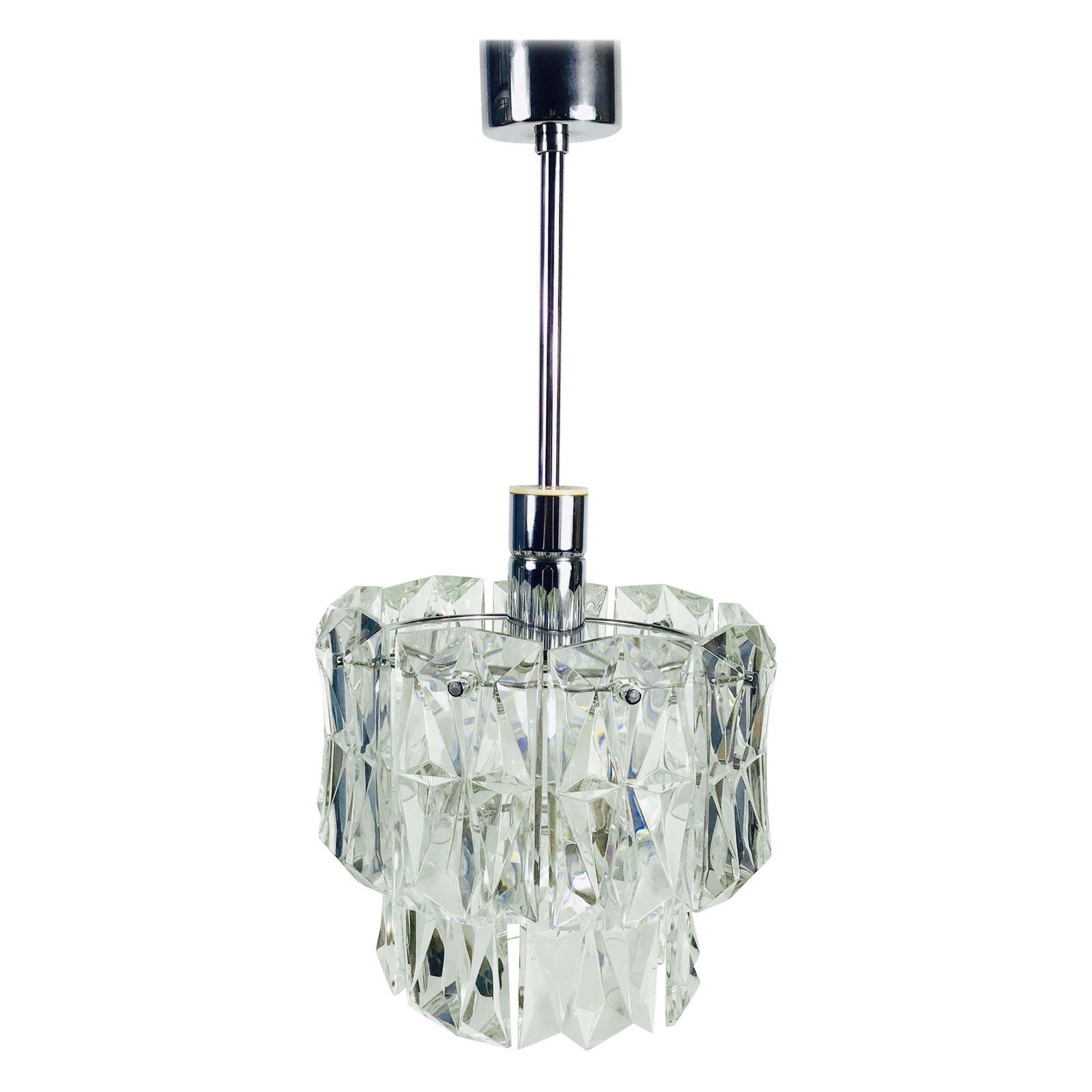 photo for sale Kinkeldey Crystal Ice Glass Chandelier, Circa 1960s