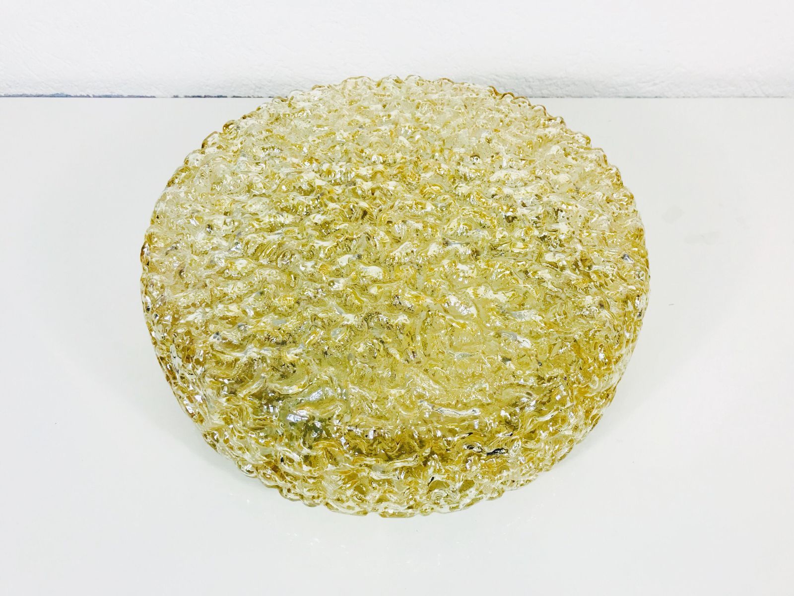 Large Midcentury Crystal Glass Flush Mount By Glashütte Limburg, 1960s, Germany photo furniture