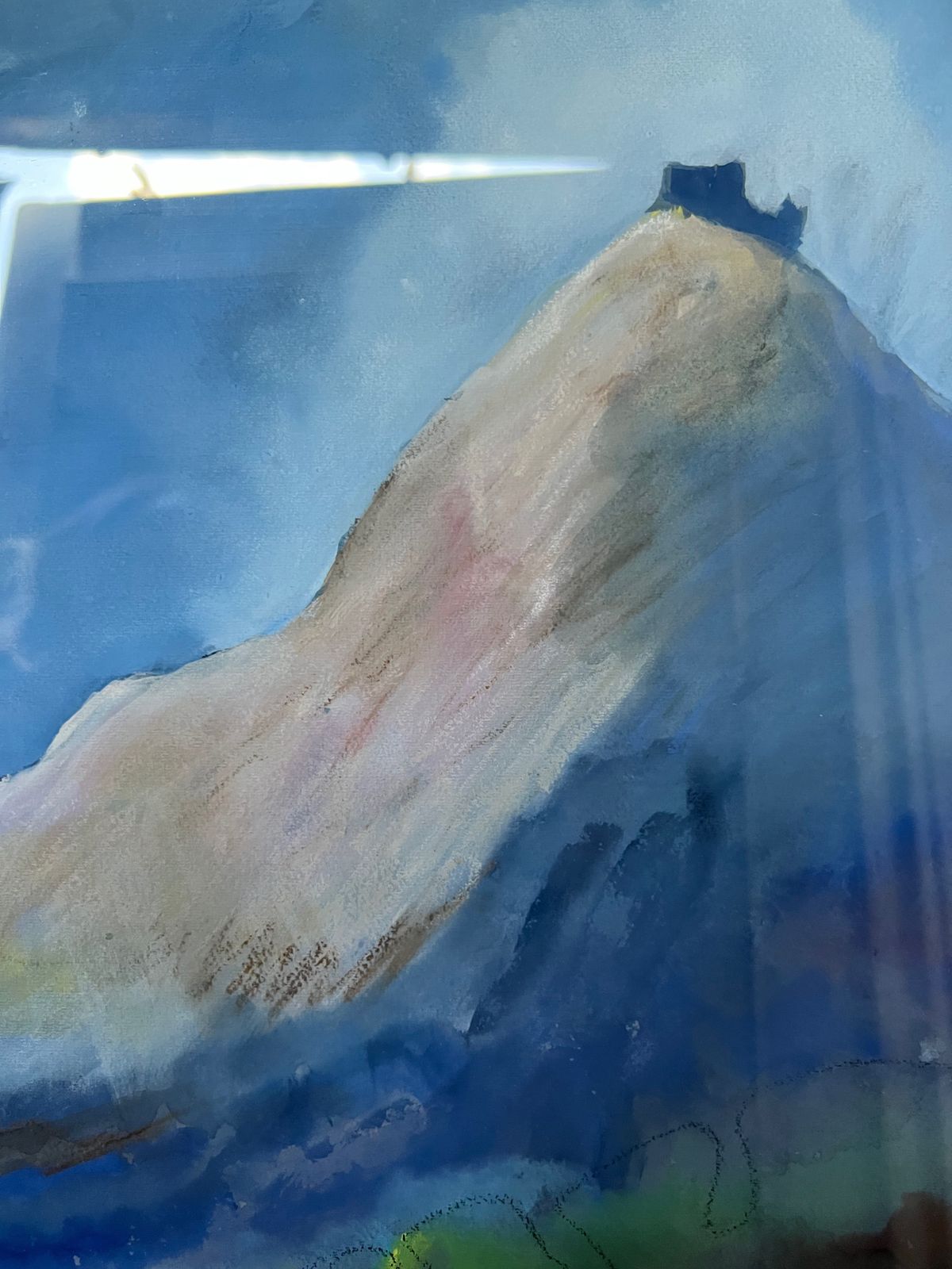 An Interesting Framed Oil Of A Castle/Monastery Behind Glass Un Signed photo Art