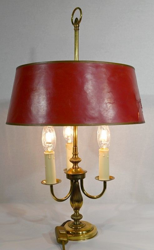 Bouillotte Lamp In Brass With Red Shade, Louis XVI Style   Xxth photo furniture