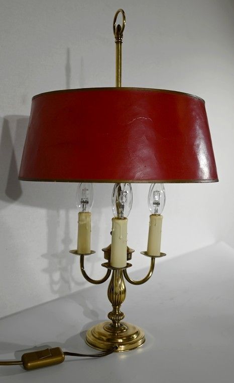 Bouillotte Lamp In Brass With Red Shade, Louis XVI Style   Xxth photo for sale