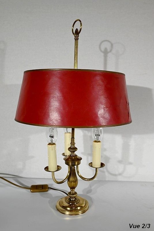 Lighting Bouillotte Lamp In Brass With Red Shade, Louis XVI Style   Xxth photo