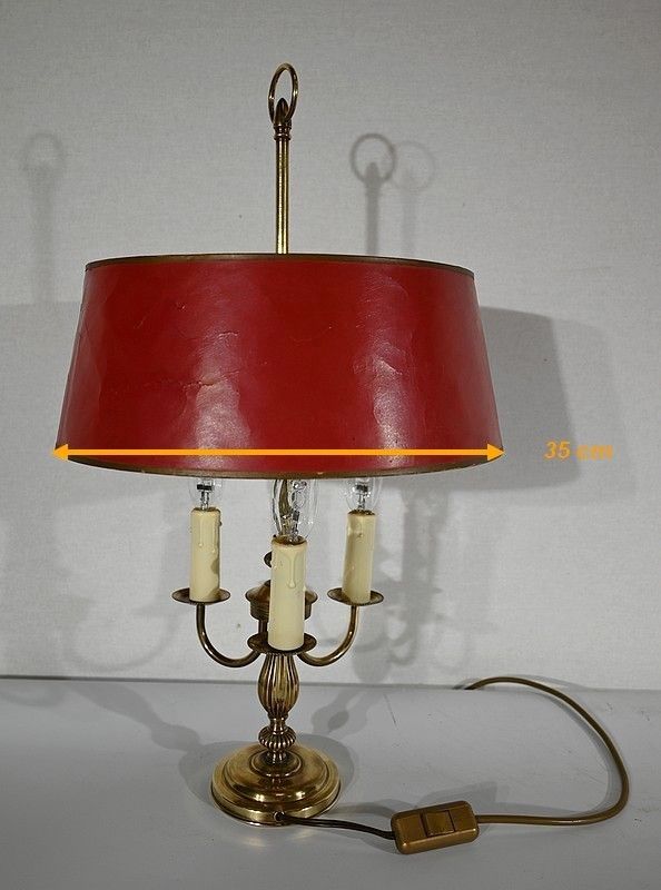 photo buy Bouillotte Lamp In Brass With Red Shade, Louis XVI Style   Xxth