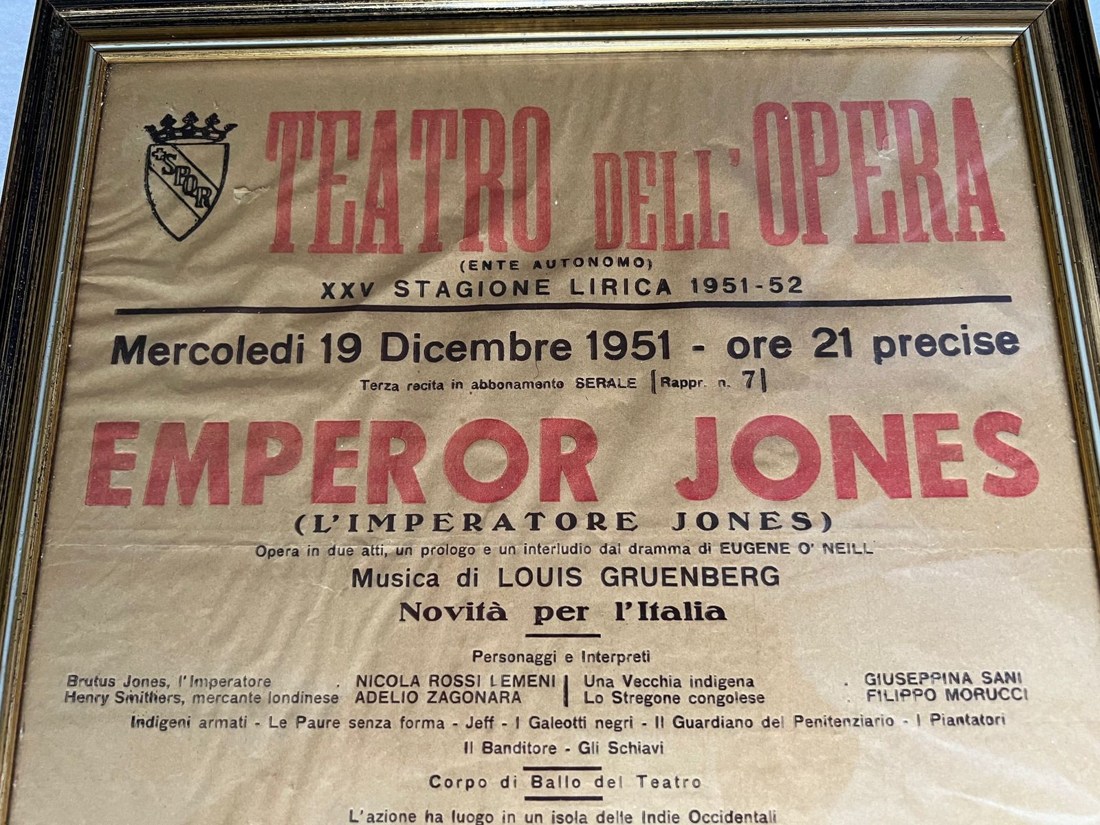 Framed The Emperor Jones Opera Poster 1951 2 At Teatro Dell'opera Di Roma (Teatro Dell'opera) photo Art