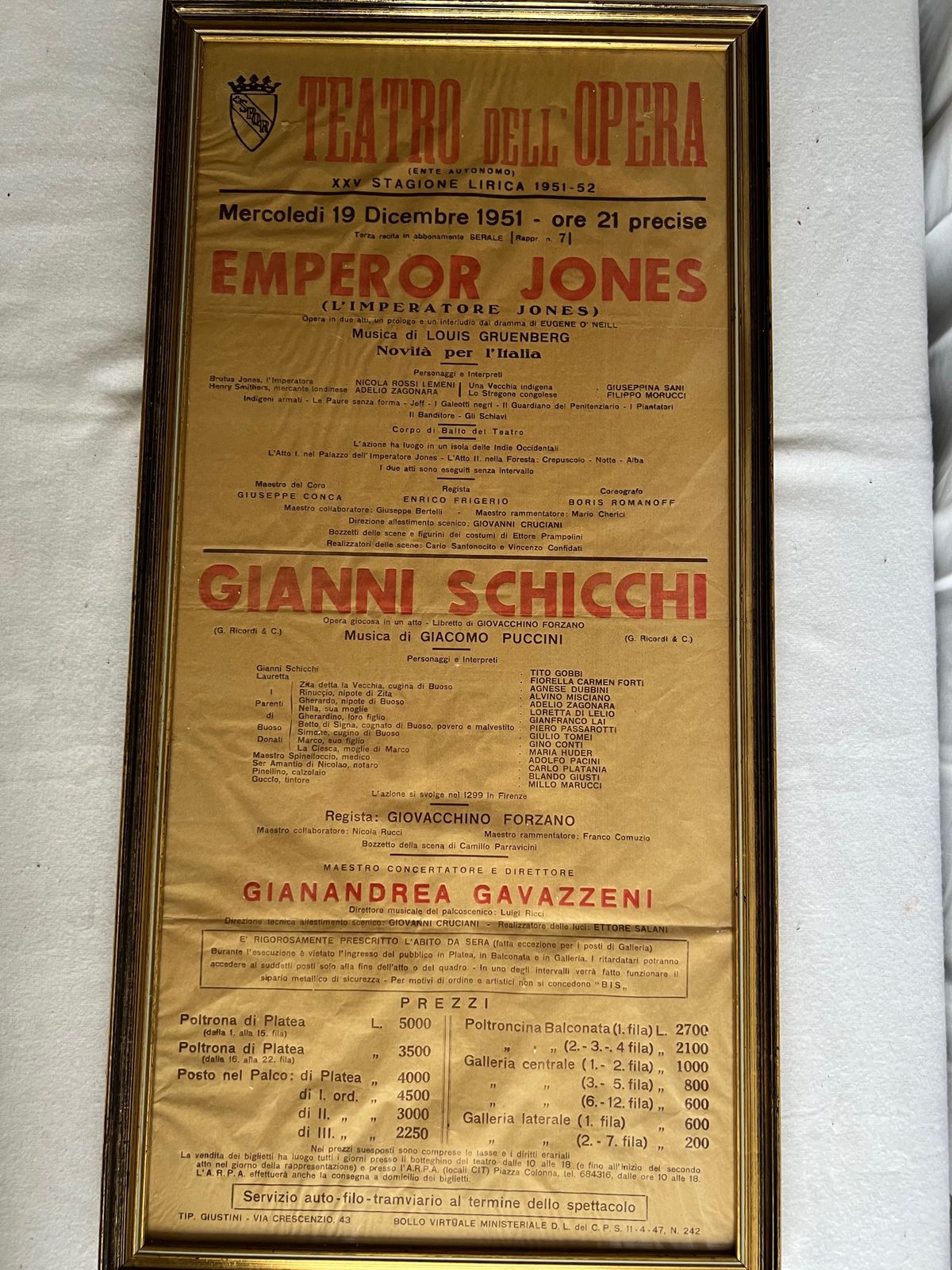 Framed The Emperor Jones Opera Poster 1951 2 At Teatro Dell'opera Di Roma (Teatro Dell'opera) photo 100.0