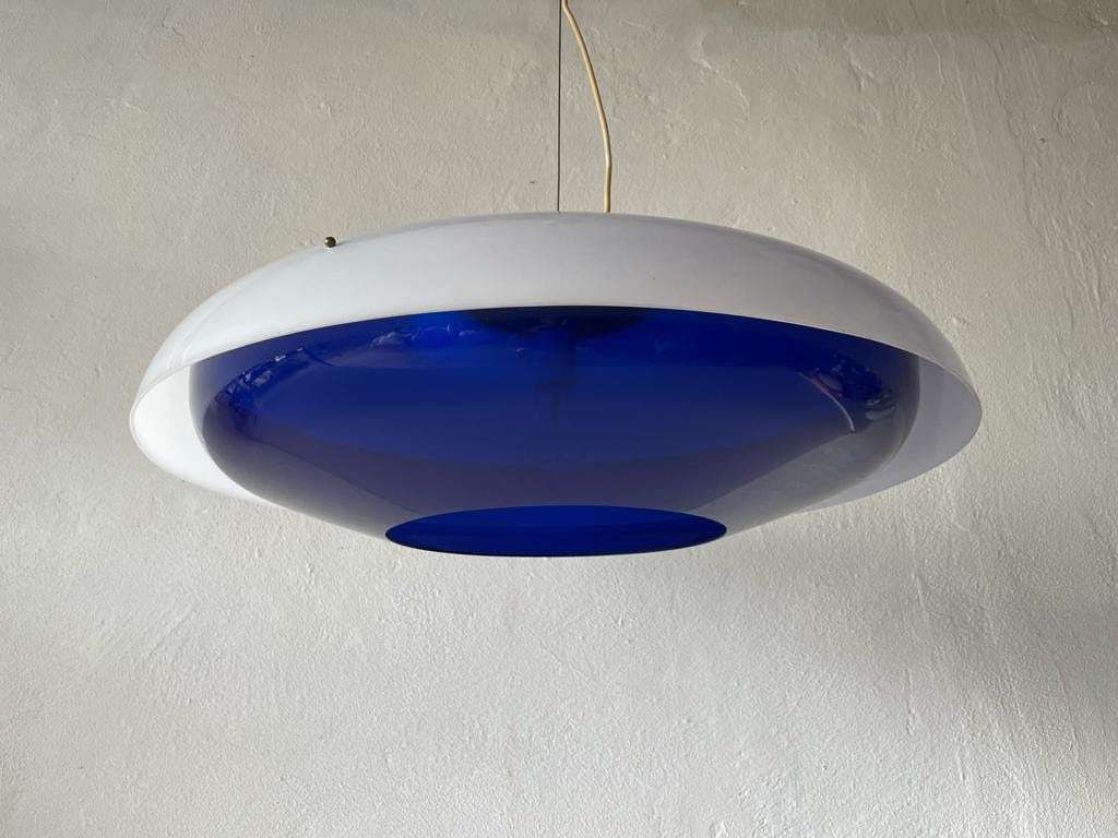 Italian Ufo Design Blue & White Plexiglass Xxl Pendant Lamp, 1970s, Italy