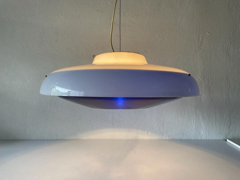 Italian Ufo Design Blue & White Plexiglass Xxl Pendant Lamp, 1970s, Italy photo for sale