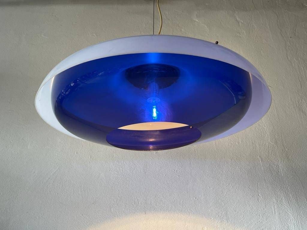 Italian Ufo Design Blue & White Plexiglass Xxl Pendant Lamp, 1970s, Italy photo vinterior