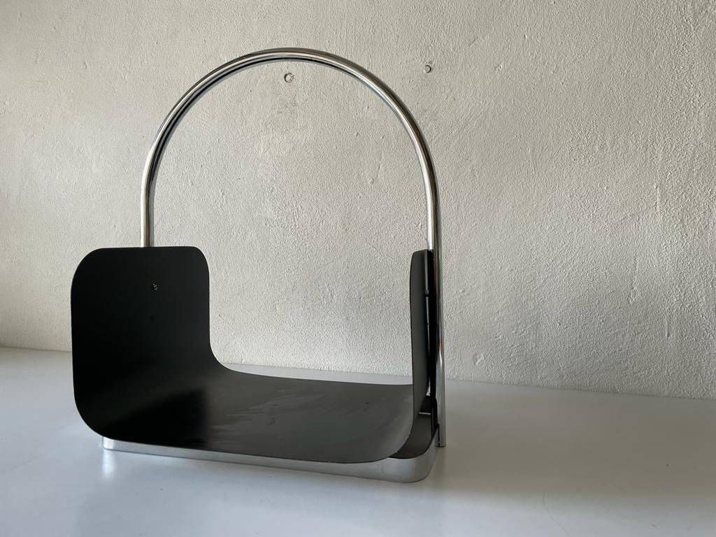 Modernist Arc Shaped Chrome And Black Metal Magazine Stand, 1970s, Germany photo 915.12