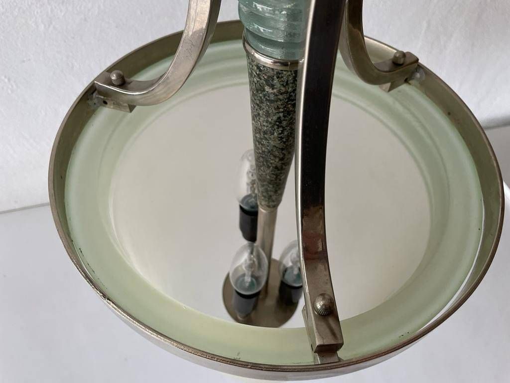 Exceptional Green Glass And Marble Art Deco Chrome Body Ceiling Lamp, 1940s, Italy photo buy