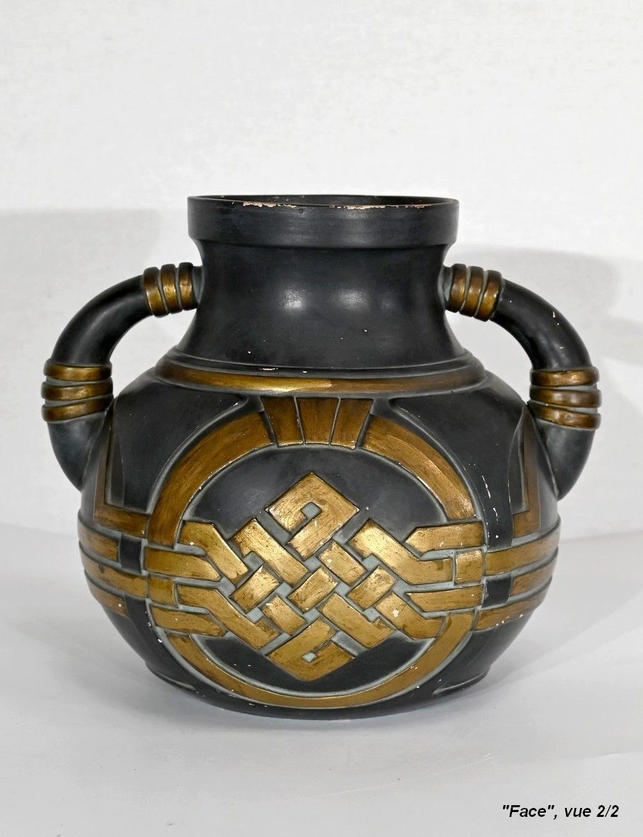Anthracite And Golden Terracotta Vase – 1900 photo 473.8