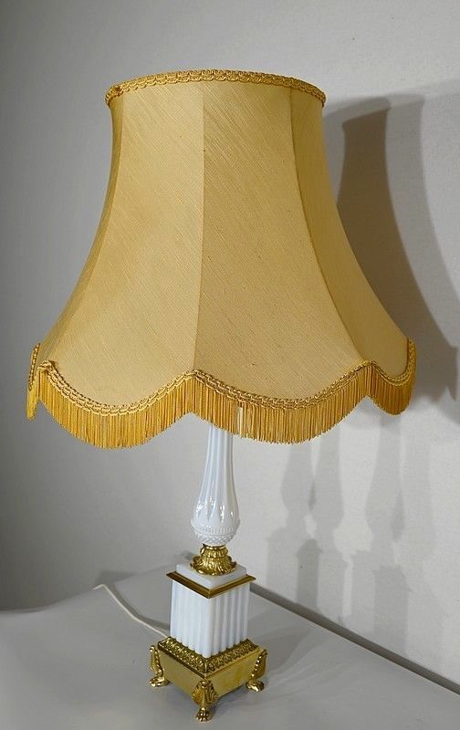 Important Opaline And Bronze Lamp, Louis XVI Style – 1950 photo for sale
