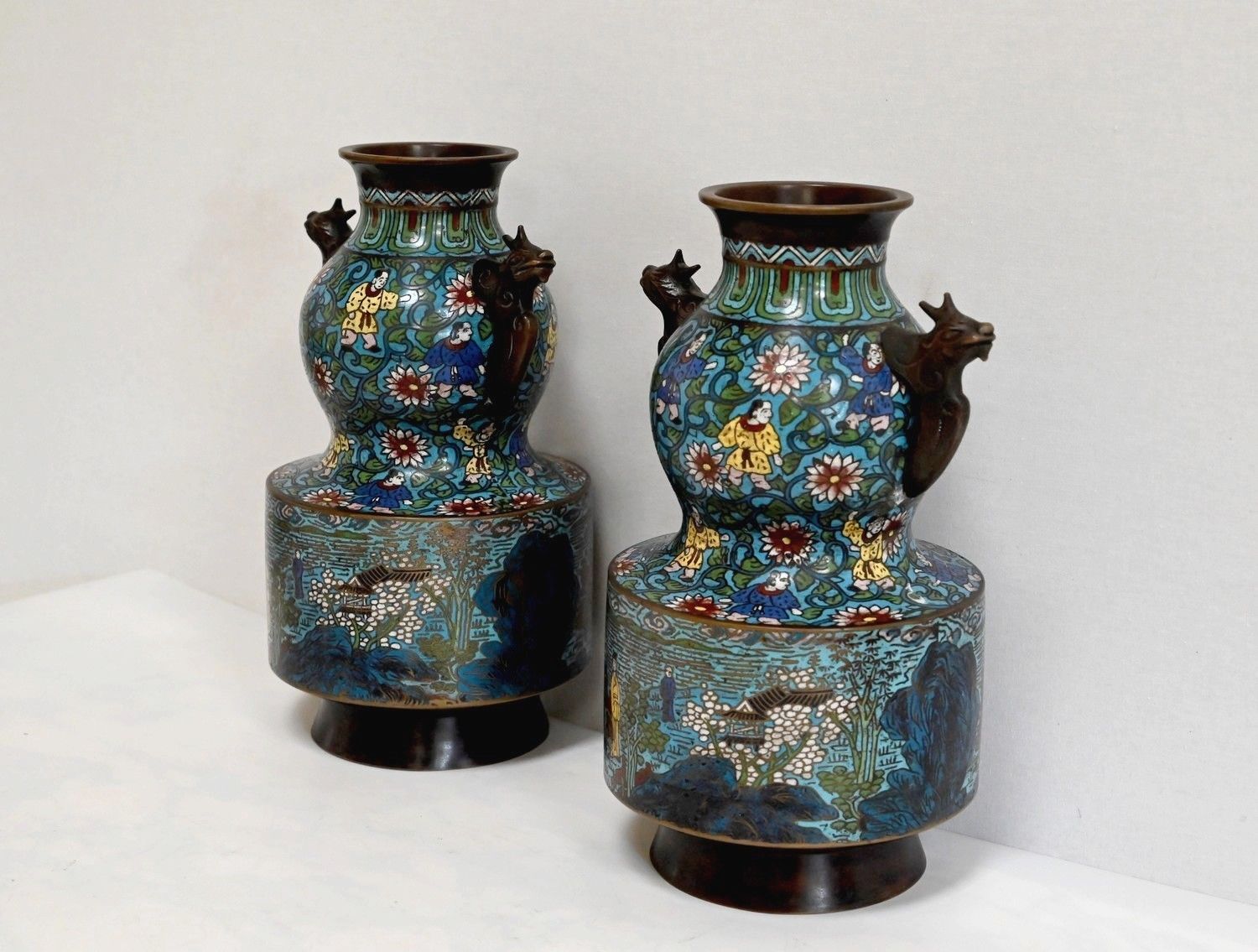 Pair Of Cloisonné Enamel Vases, Japan   2nd Part 19th photo for sale