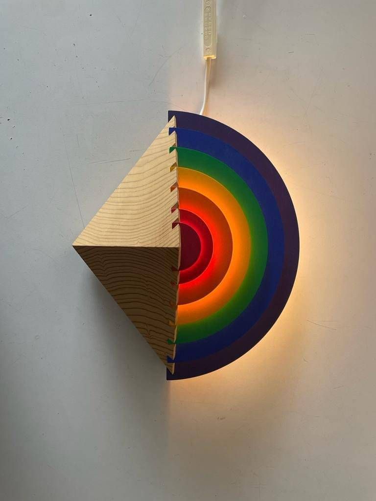 Rainbow Design Wood Night Lamp By Kiener Zürich, In Style Of Memphis Group, 1980s, Switzerland photo vintage
