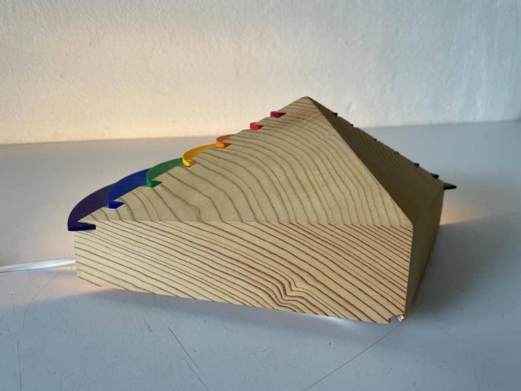 photo furniture Rainbow Design Wood Night Lamp By Kiener Zürich, In Style Of Memphis Group, 1980s, Switzerland