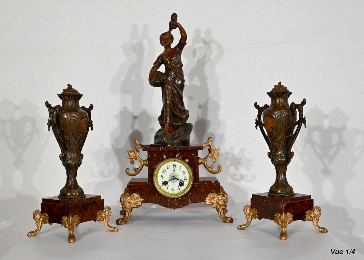 photo for sale Regule And Cherry Marble Mantelpiece Set – 1920