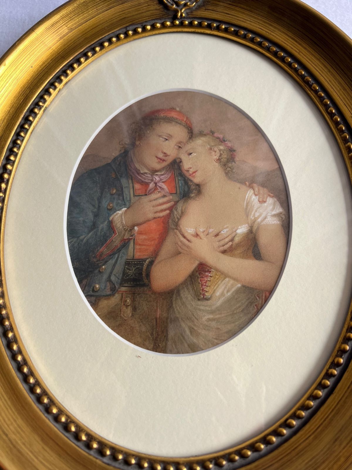 Small Oval Watercolour Of An Amorous Couple photo furniture