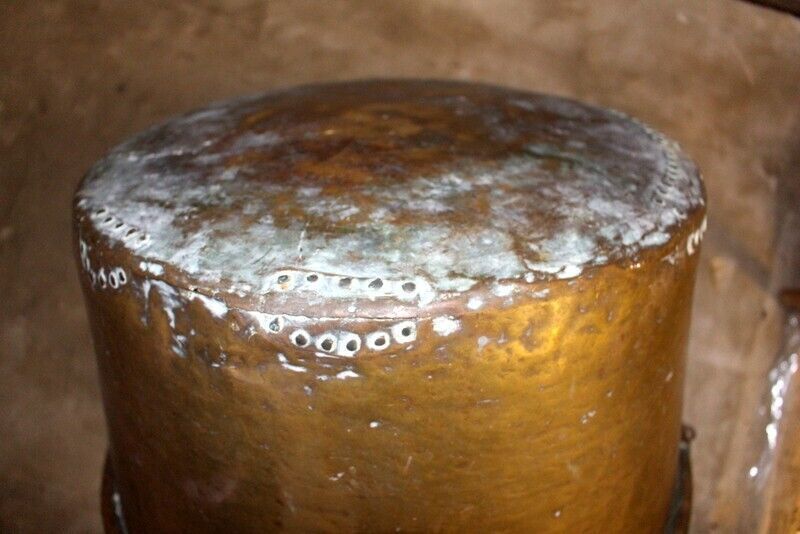 Ancient Original Large French Copper Cauldron Pot Log Fire Bin Planter photo vinterior