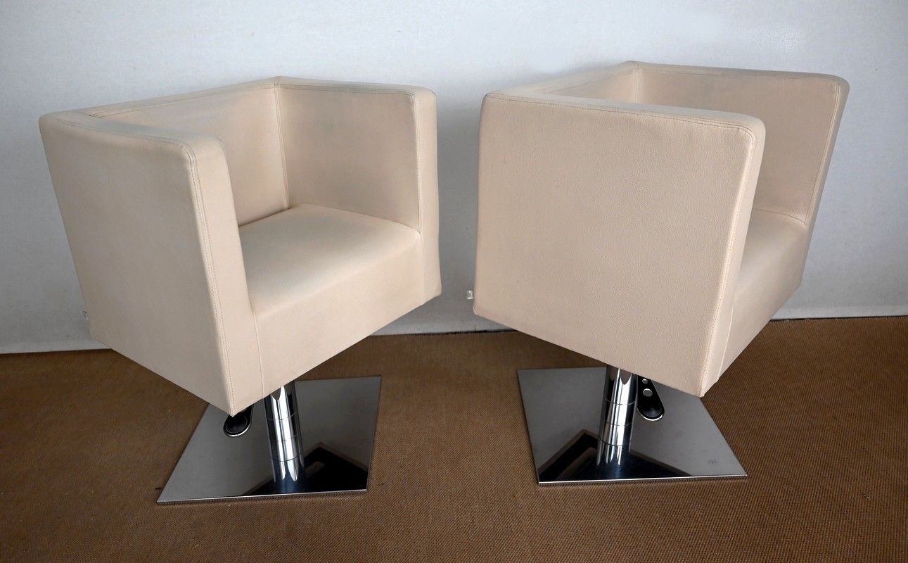 Pair Of "Palladium" Swivel Armchairs In Faux Leather   Xxth photo furniture