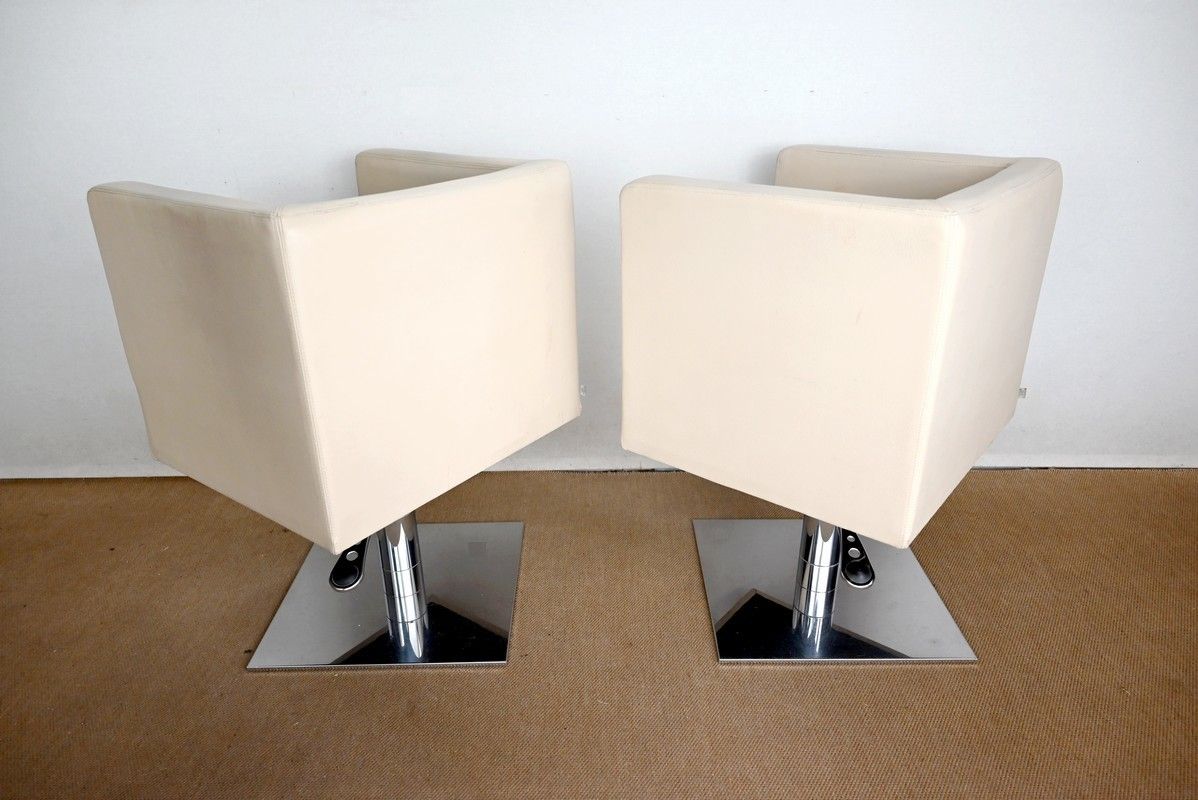 Furniture Pair Of "Palladium" Swivel Armchairs In Faux Leather   Xxth photo