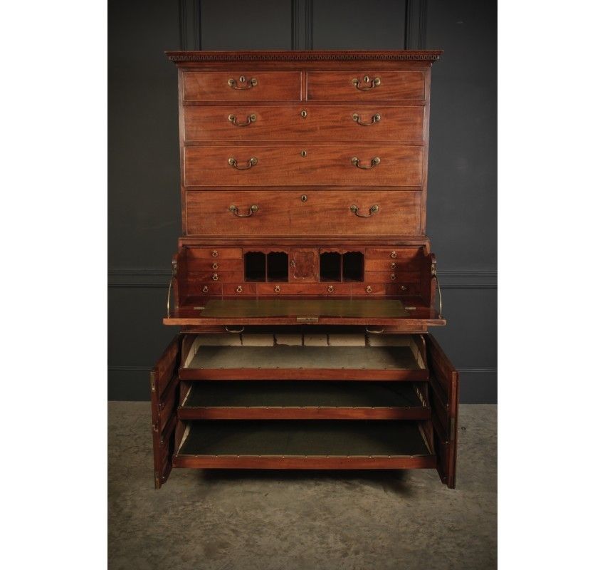 18th Century Tall Mahogany Architects Secretaire Chest photo vintage