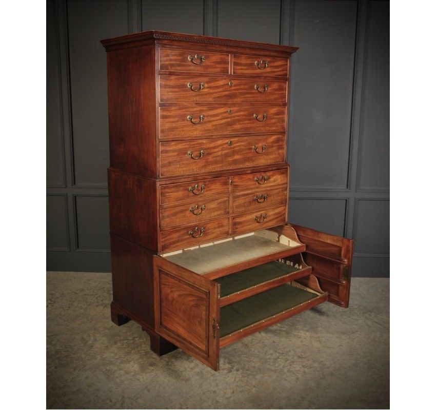 Furniture 18th Century Tall Mahogany Architects Secretaire Chest photo