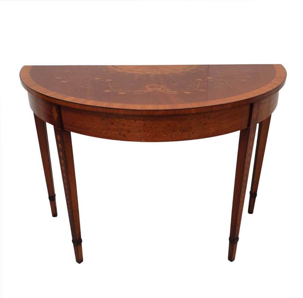 A Fabulous Mid 20th Century Inlaid Demi Lune Table