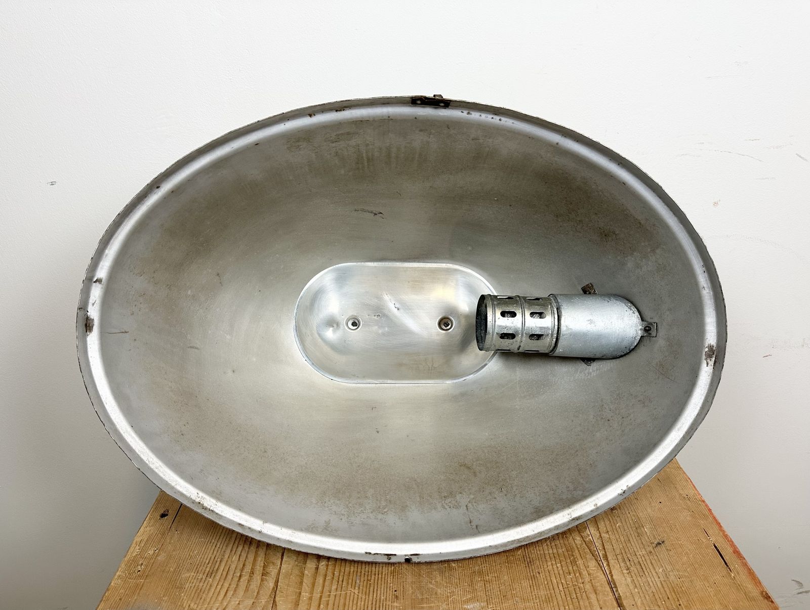 photo for sale Large Oval Industrial Polish Factory Pendant Lamp From Predom Mesko, 1960s, 6x