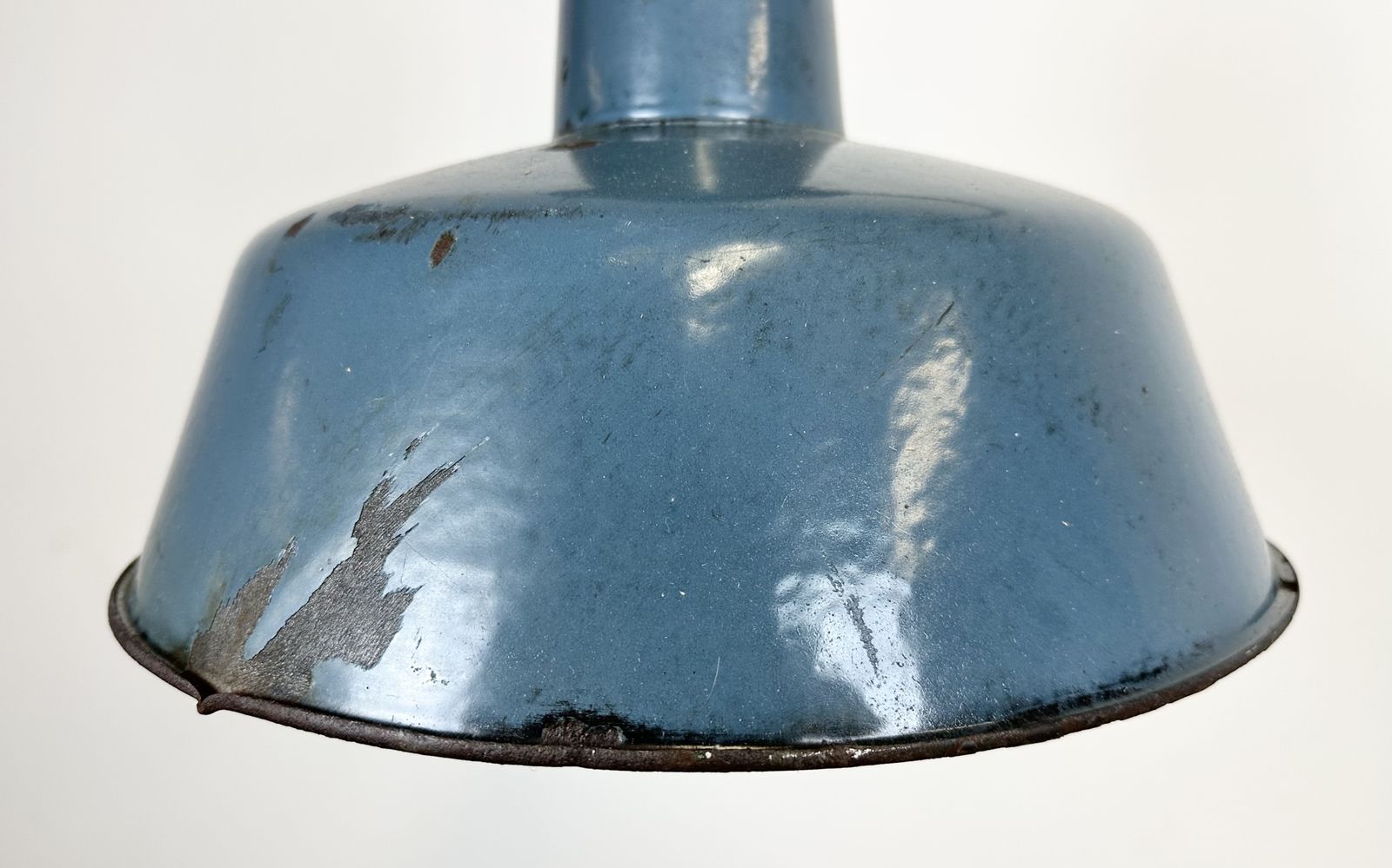 Industrial Blue Enamel Factory Lamp With Cast Iron Top, 1960s photo for sale