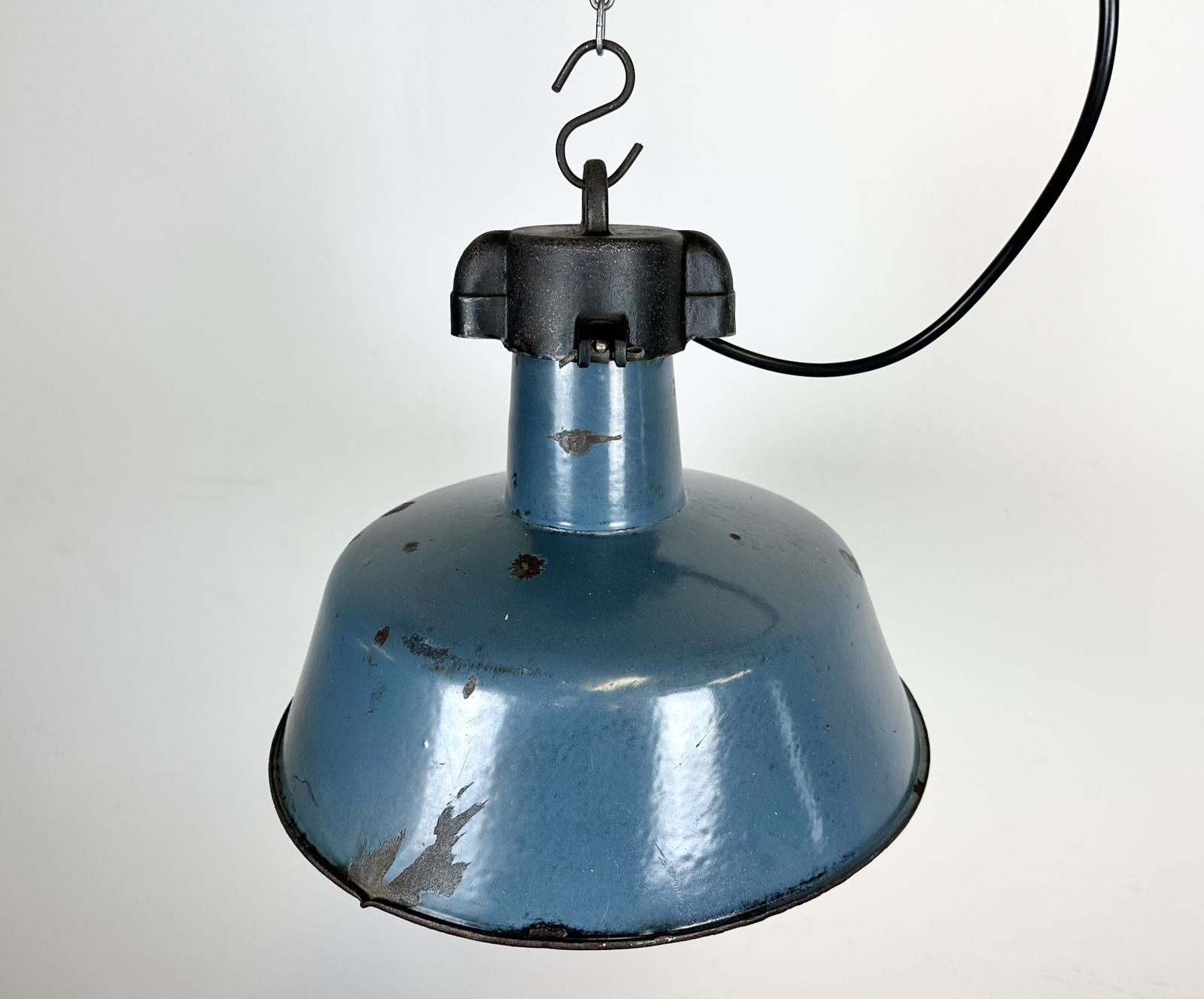Lighting Industrial Blue Enamel Factory Lamp With Cast Iron Top, 1960s photo