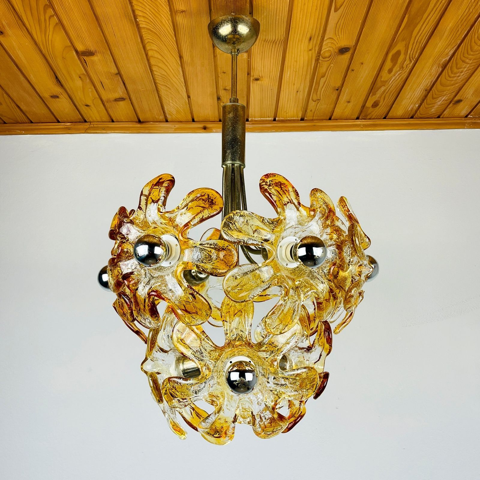 Mid Century Amber Murano Chandelier Flower Mazzega Italy 1970s photo for sale